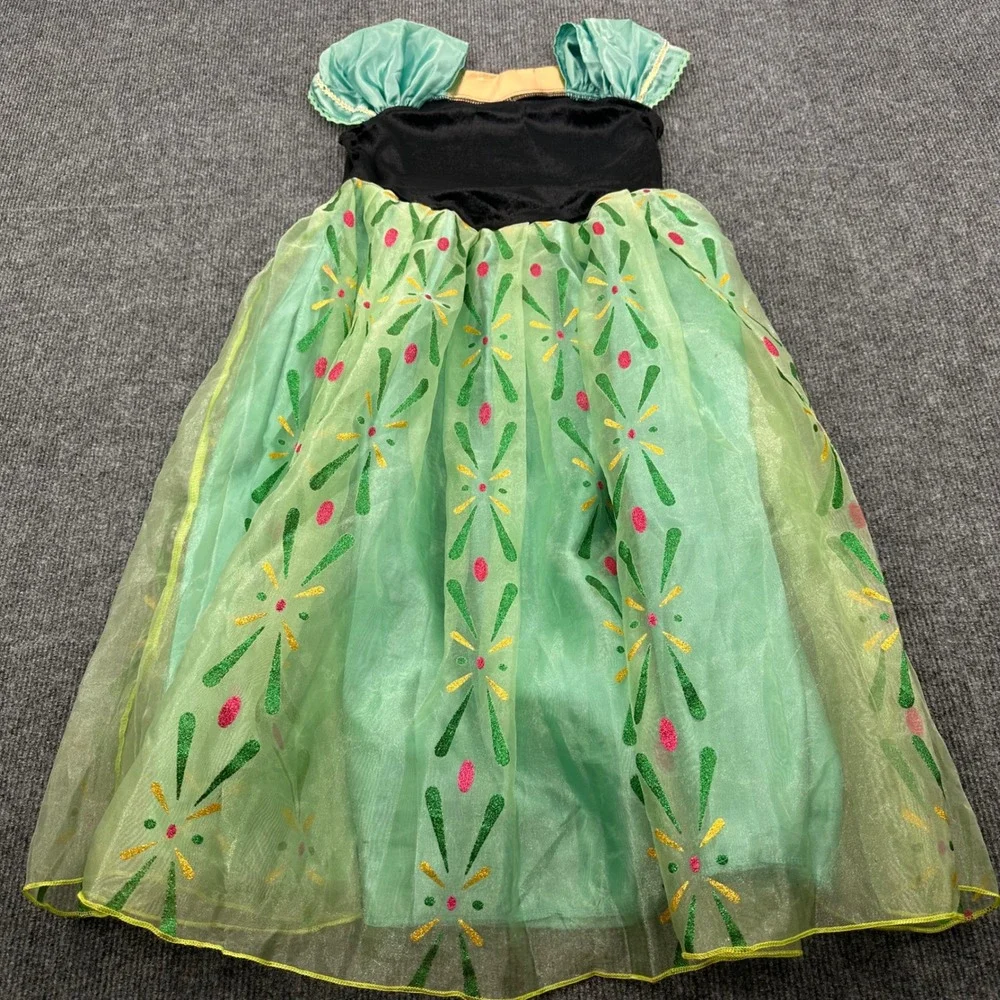 Halloween Anna Frozen Costume Dress Girls 8 Coronation Glitter Green Modern